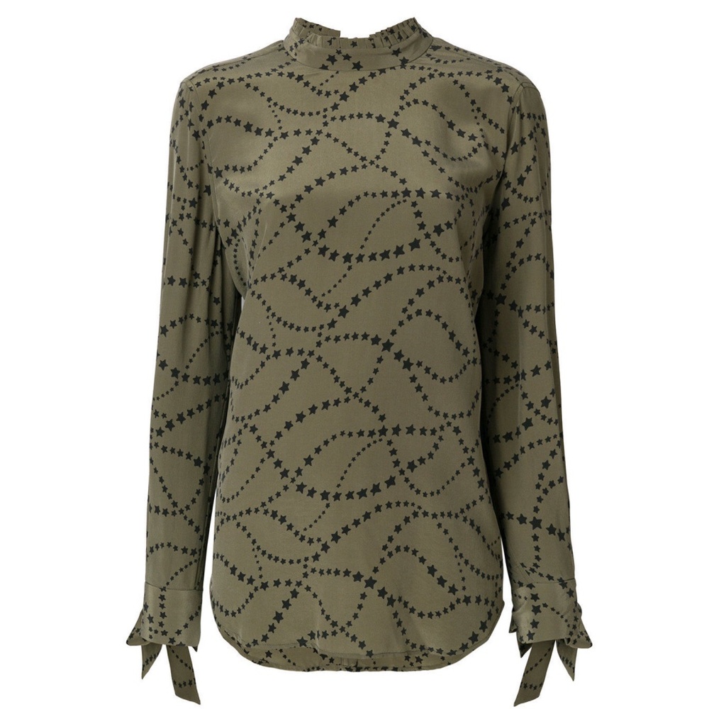 EQUIPMENT Aurora Silk Shirt Blouse in Herbal Green Star Print Size Medium M